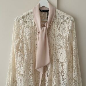 Zara bow lace blouse